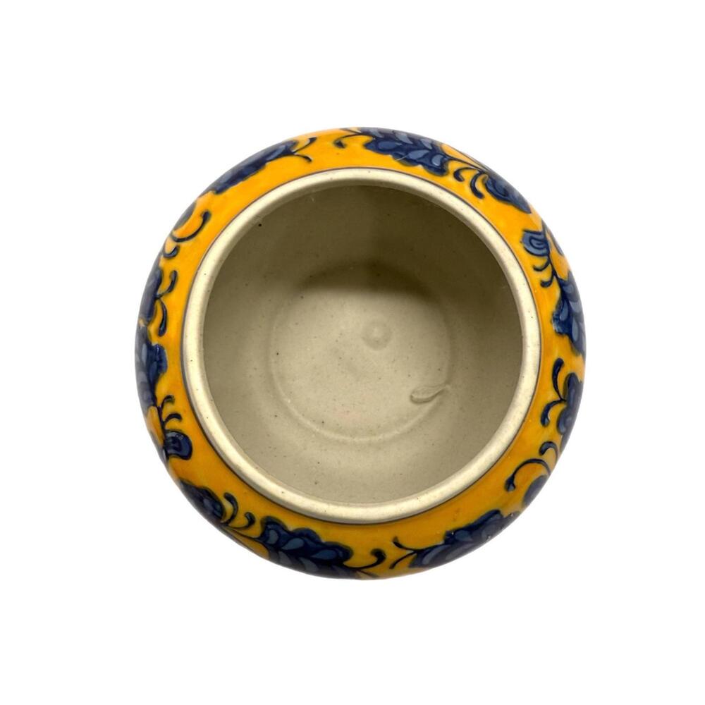 Chinoiserie Ginger Jar with Lid Yellow Blue Ceramic Chinese Japanese Floral - Picture 2 of 5